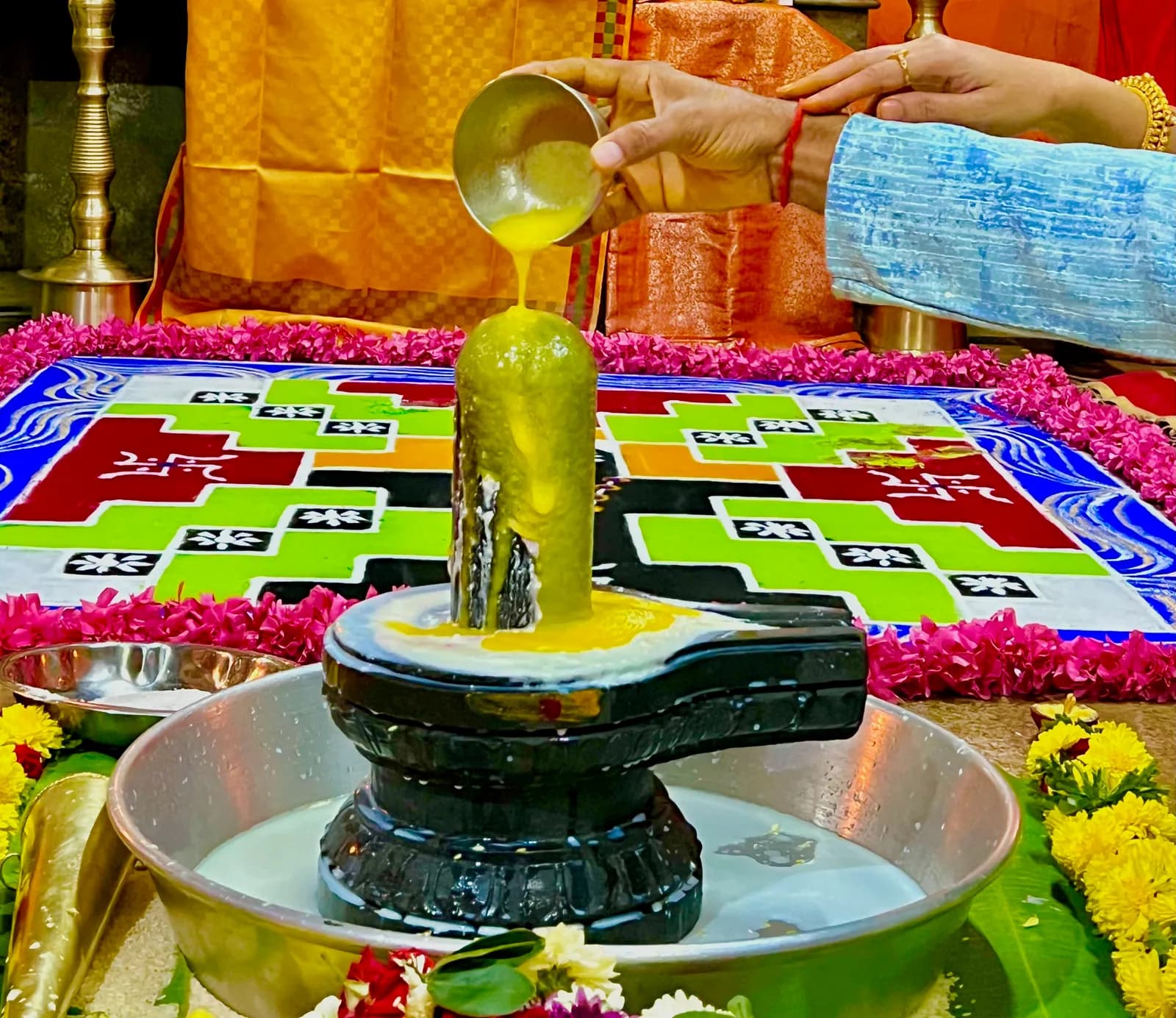 Milk abhisheka on the Shivalinga during Rudrabhishekam