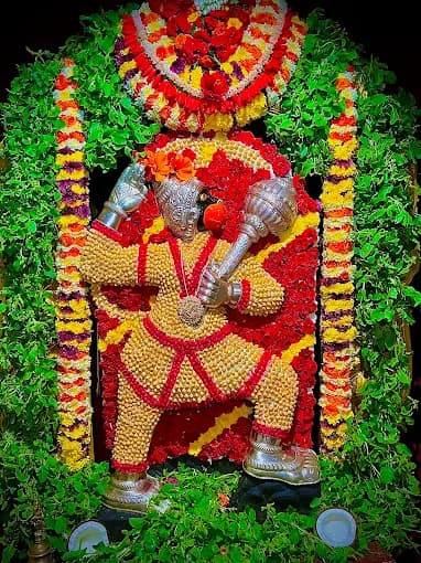 Shri Veeranjaneya Swamy (Lord Hanuman) shrine at the HSR Layout temple, Bengaluru